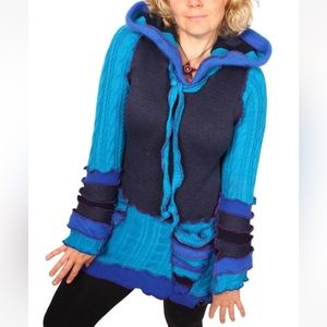 Authentic Katwise Recycled Turquoise and Cobalt Art Sweater “Violet and Blue”